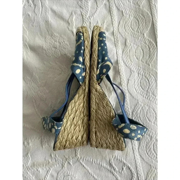 Lauren Ralph Lauren Cala Women’s 7.5 M Espadrille Shoes Wedges Heel Blue Beige - Picture 8 of 12